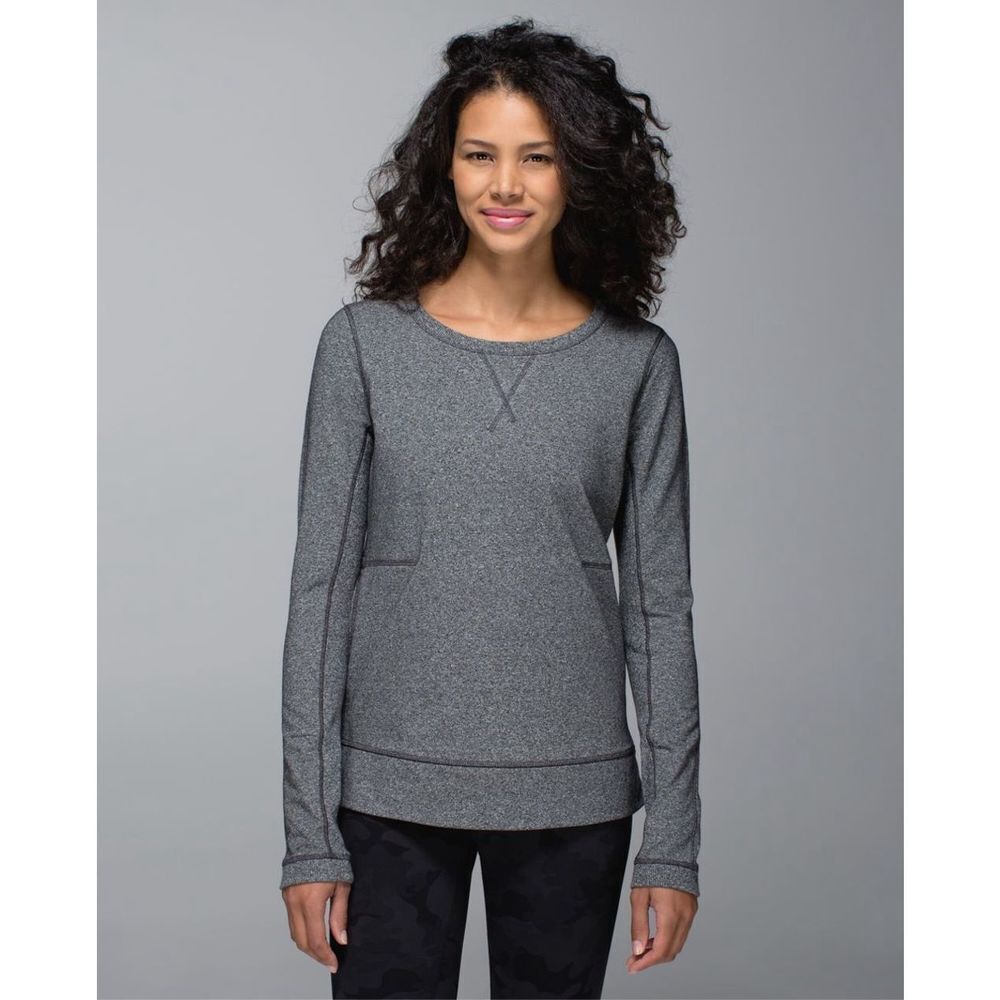Lululemon Exhalation Pullover II Heathered Speckled Black size 10 Crewneck